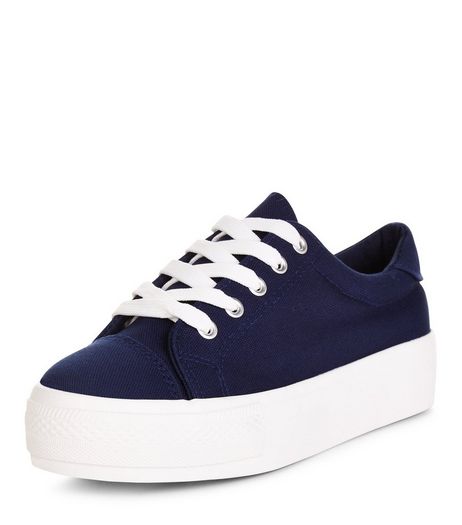 Teens Navy Flatform Lace Up Plimsolls | New Look