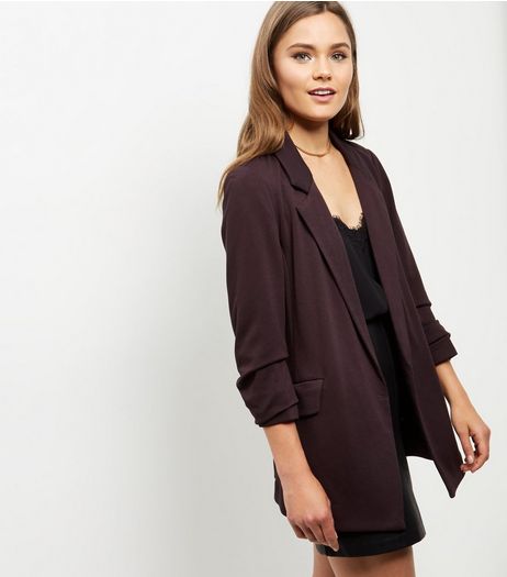 Burgundy Flecked Ruched Sleeve Blazer | New Look
