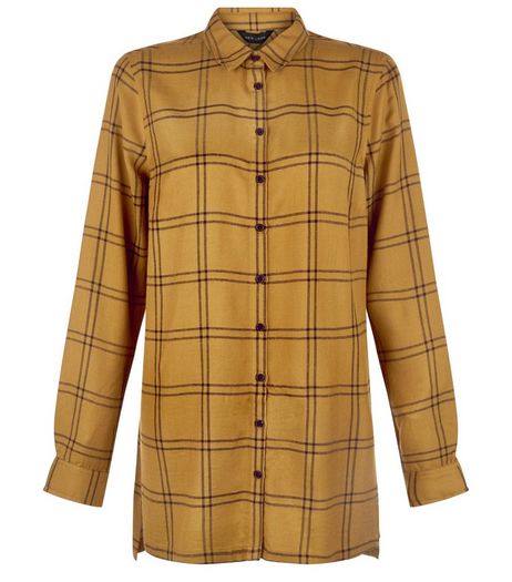 Olive Grid Check Longline Shirt | New Look