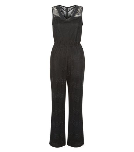 Mela Black Lace Panel Wide Leg Jumpsuit | New Look