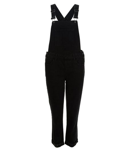 Black Denim Turn Up Dunagrees | New Look