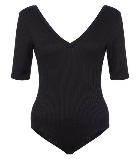 Petite Black V Neck 1/2 Sleeve Bodysuit | New Look