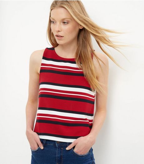 Red Stripe Ribbed Vest | New Look