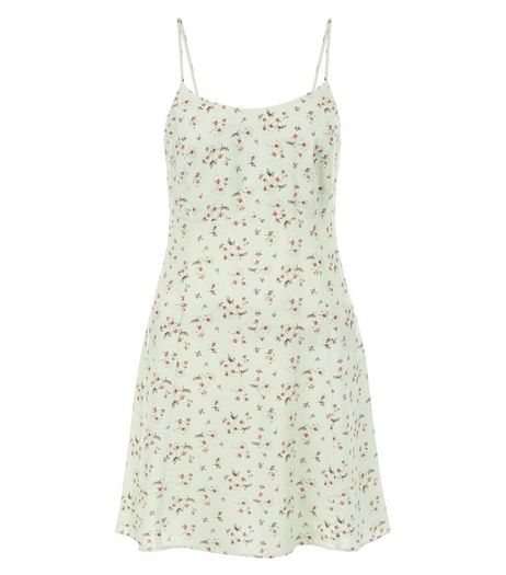 Petite Green Ditsy Floral Tie Back Slip Dress | New Look