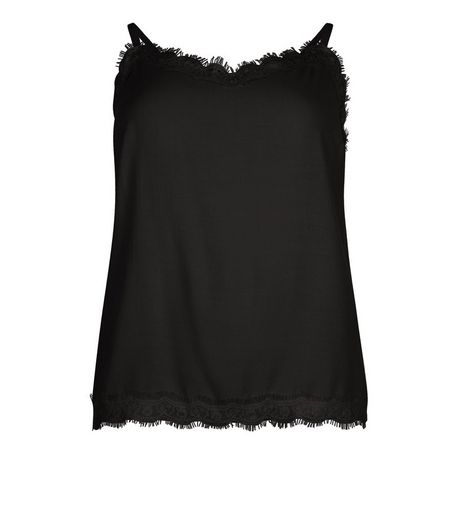 Curves Black Lace Trim Cami | New Look