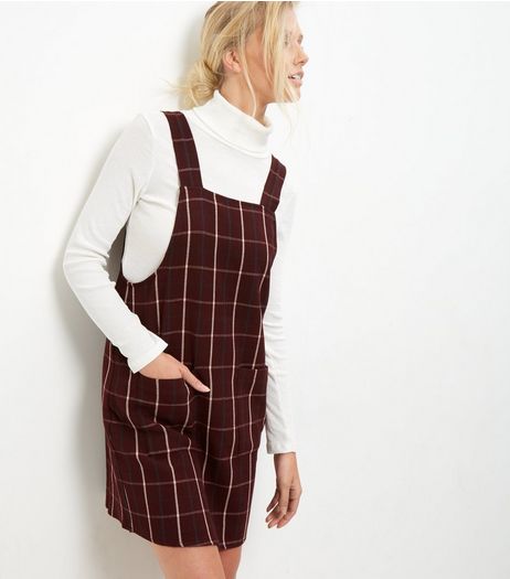 Tall Red Check Pinafore Dress | New Look