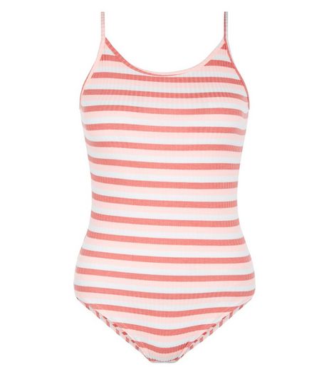 Pink Ribbed Stripe Strappy Bodysuit | New Look