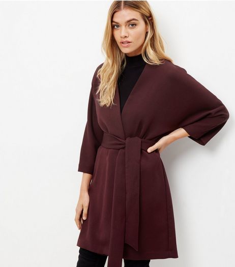 Burgundy Belted Kimono Jacket | New Look