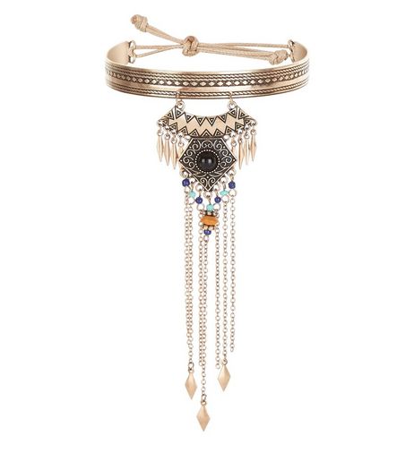 Gold Chandelier Tassel Drop Arm Cuff | New Look