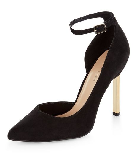 Black Suedette Metal Trim Pointed Heels | New Look
