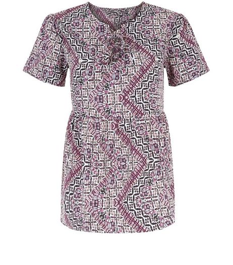 Apricot Cream Patchwork Print Lace Up Front T-Shirt | New Look
