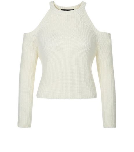Teens Cream Ribbed Cold Shoulder Jumper | New Look