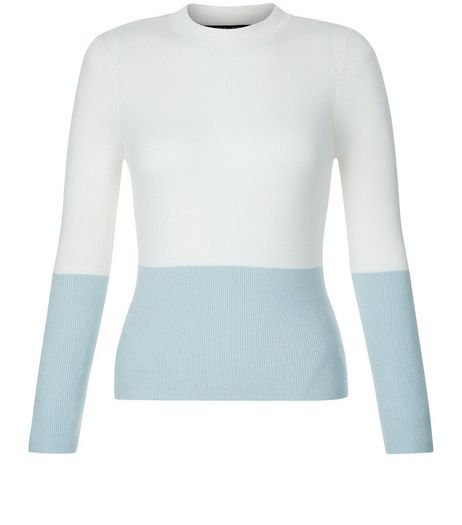 Teens Pale Blue Colour Block Jumper | New Look