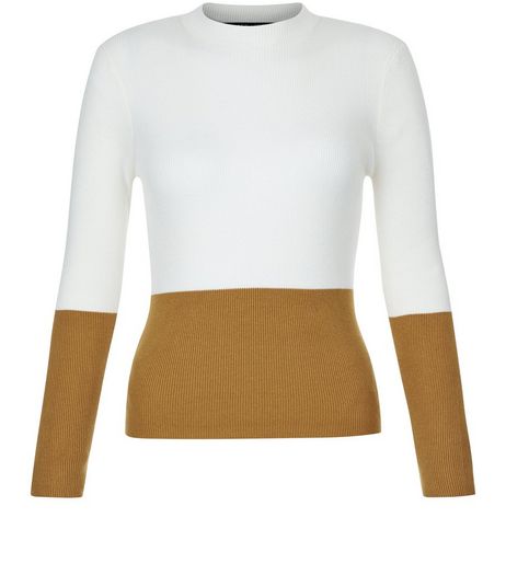 Teens Yellow Colour Block Funnel Neck Jumper | New Look