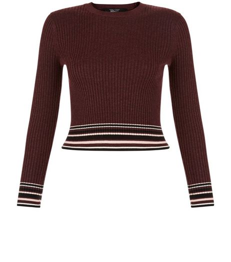 Teens Burgundy Stripe Trim Jumper | New Look