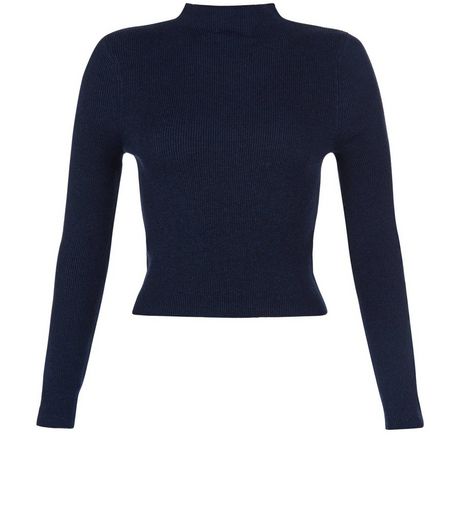 Teens Navy Ribbed Funnel Neck Top | New Look