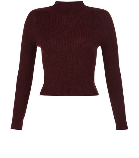 Burgundy Ribbed Long Sleeve Crop Jumper | New Look