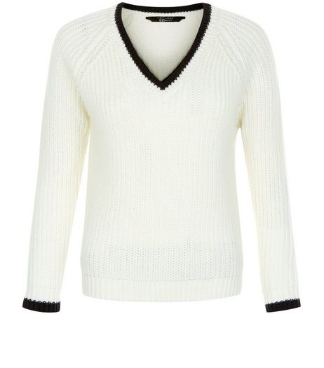 Teens Cream Contrast Trim V Neck Jumper | New Look