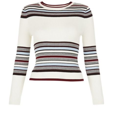 Teens White Stripe Ribbed Jumper | New Look