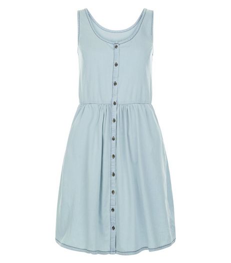 JDY Pale Blue Button Front Sleeveless Dress | New Look