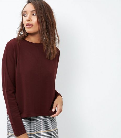 Burgundy Batwing Sleeve Cropped Sweater | New Look