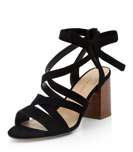 Wide Fit Black Tie-Up Sandals | New Look
