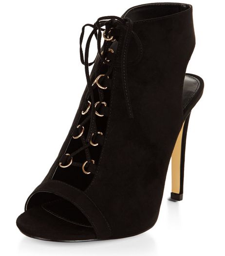 Wide Fit Black Suedette Ghillie Heels | New Look