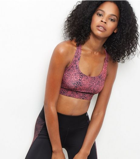 Pink Snakeskin Print Padded Sports Crop Top | New Look