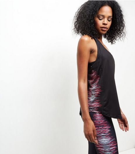 Black Abstract Print Side Sports Vest | New Look