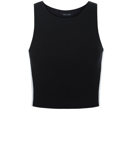 Black Colour Block Stripe Side Crop Top | New Look