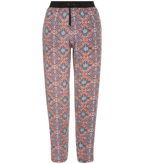 Blue Aztec Print Contrast Waistband Trousers | New Look