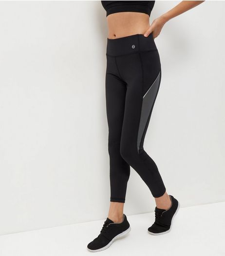 Black Reflective Panel Sports Leggings | New Look