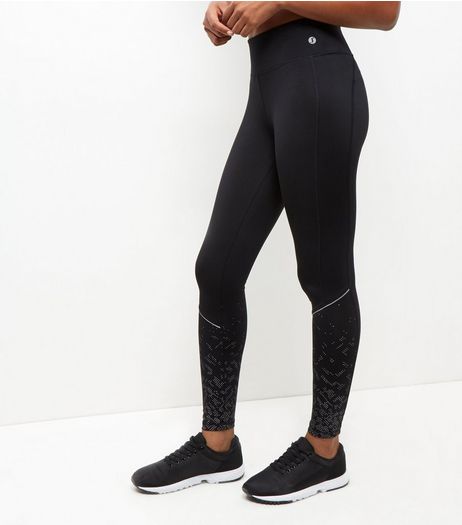 Black Spot Print Reflective Trim Sports Leggings | New Look