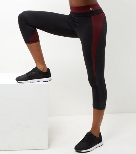 Burgundy Colour Block Cropped Sports Leggings | New Look