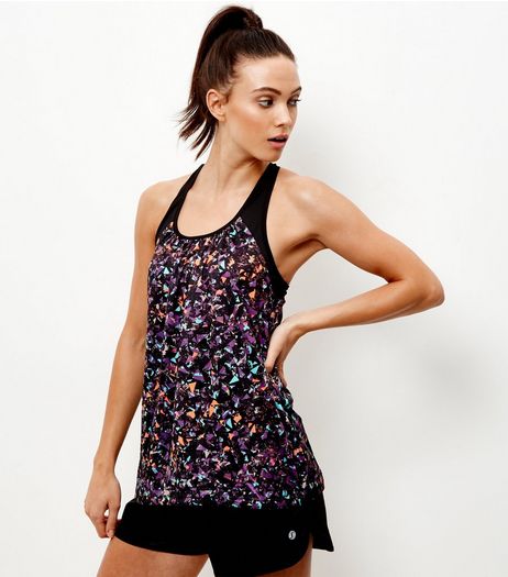Red Abstract Print Drawstring Hem Sports Vest | New Look