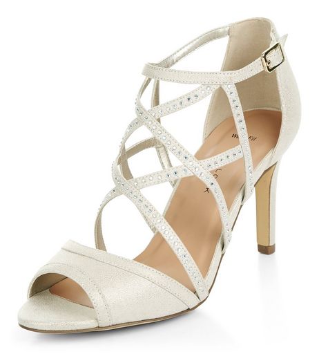 Wide Fit Gold Glitter Diamante Strap Heeled Sandals | New Look