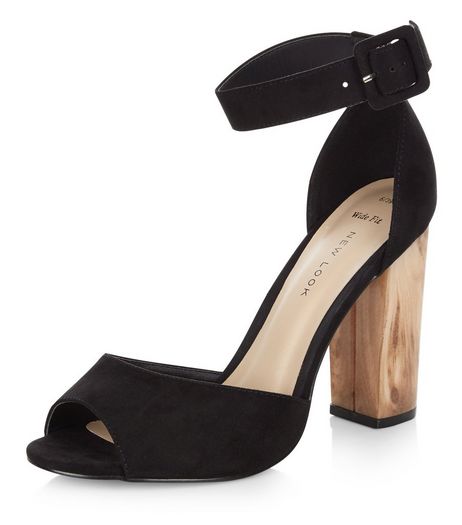 Wide Fit Black Suede Contrast Block Heels | New Look
