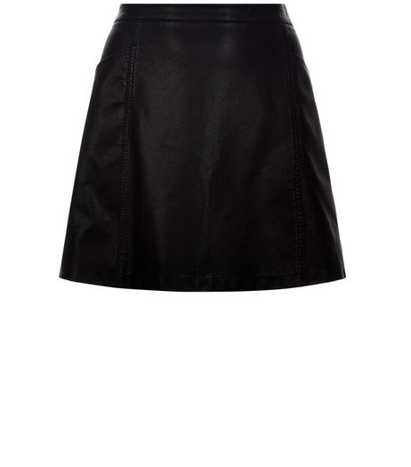 Curves Black Leather-Look A-Line Skirt | New Look