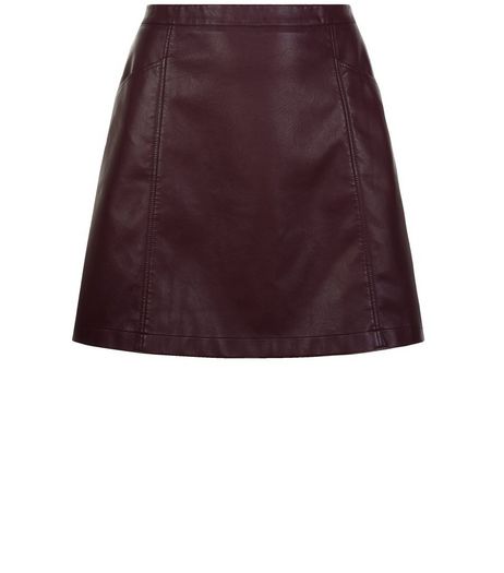 Curves Burgundy Leather-Look A-Line Skirt | New Look