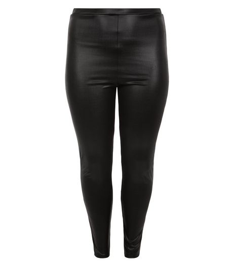 Curves Black Coated Leggings | New Look