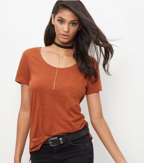 Rust Single Pocket Slub T-Shirt | New Look