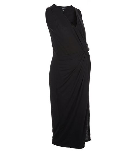 Maternity Black Wrap V Neck Midi Dress | New Look