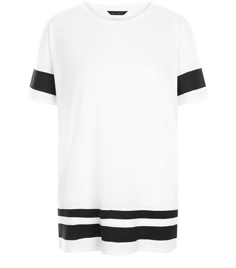 White Stripe Trim Baseball T-Shirt | New Look