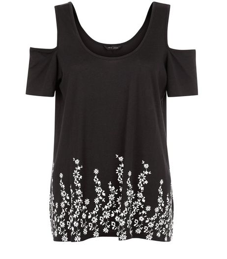 Black Floral Print Cold Shoulder Top | New Look
