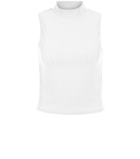 White Ribbed Sleeveless Turtle Neck Top | New Look