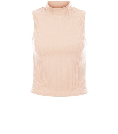 Stone Ribbed Sleeveless Turtle Neck Top | New Look