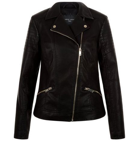 Tall Black Leather-Look Biker Jacket | New Look