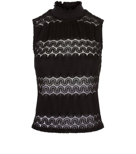 Black Lace Panel Sleeveless Turtle Neck Top | New Look