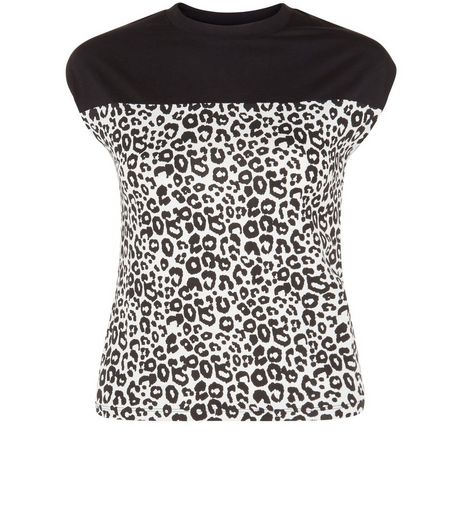 Black Leopard Print Panel Cap Sleeve T-Shirt | New Look