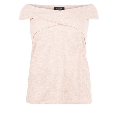 Curves Pink Wrap Bardot Neck Top | New Look